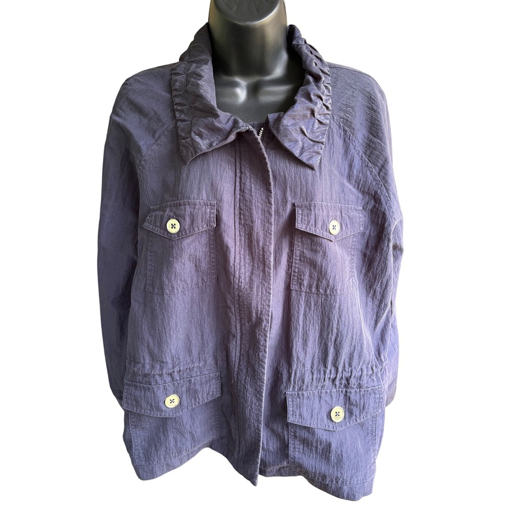 Christopher & Banks Navy Ruffle Collar Utility Jacket Womens XL Cotton Blend